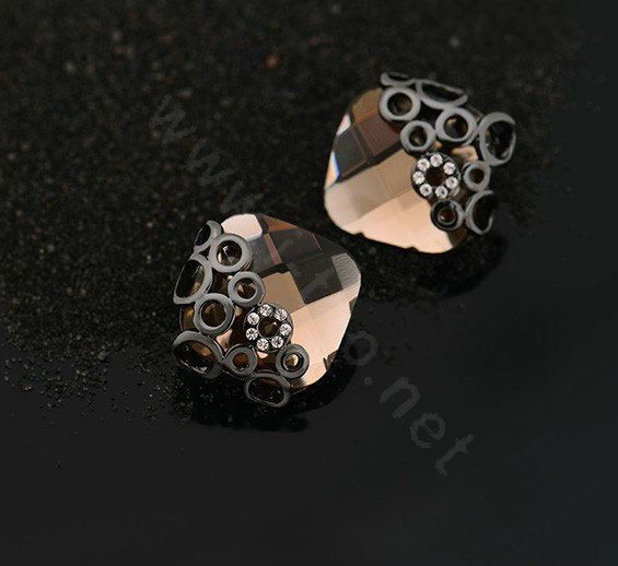 Luxury crystal diamond exaggerating rhombus black gem stud earrings 18k gold plated