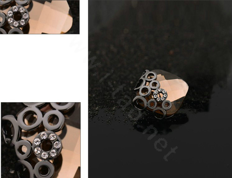 Luxury crystal diamond exaggerating rhombus black gem stud earrings 18k gold plated