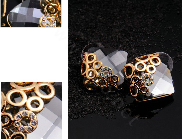Luxury crystal diamond exaggerating rhombus gem stud earrings 18k gold plated - Black gold