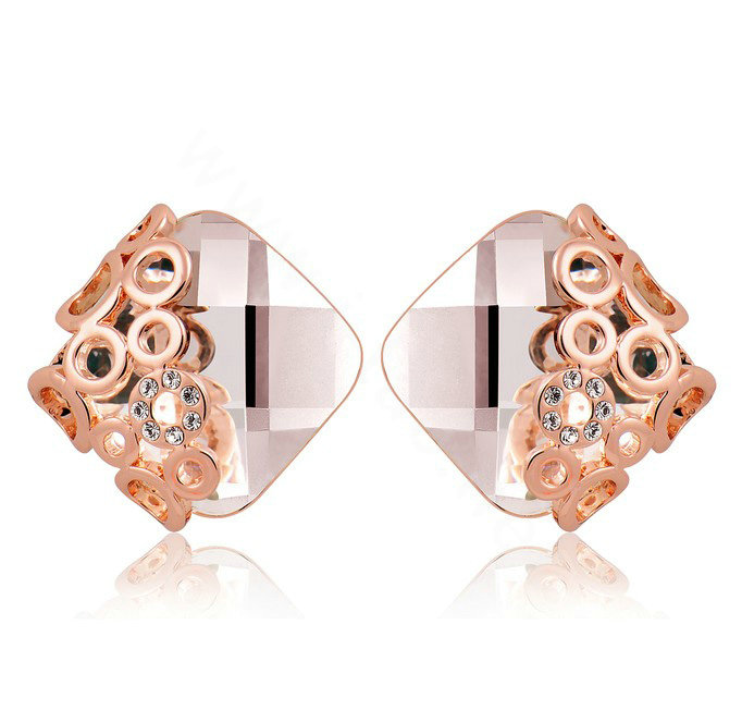 Luxury crystal diamond exaggerating rhombus gem stud earrings 18k rose gold plated