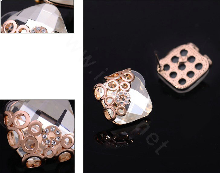 Luxury crystal diamond exaggerating rhombus gem stud earrings 18k rose gold plated