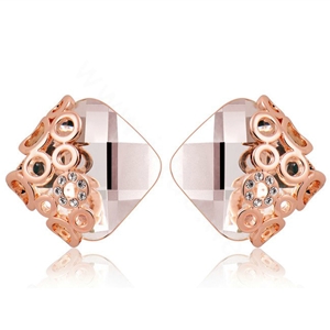 Luxury crystal diamond exaggerating rhombus gem stud earrings 18k rose gold plated