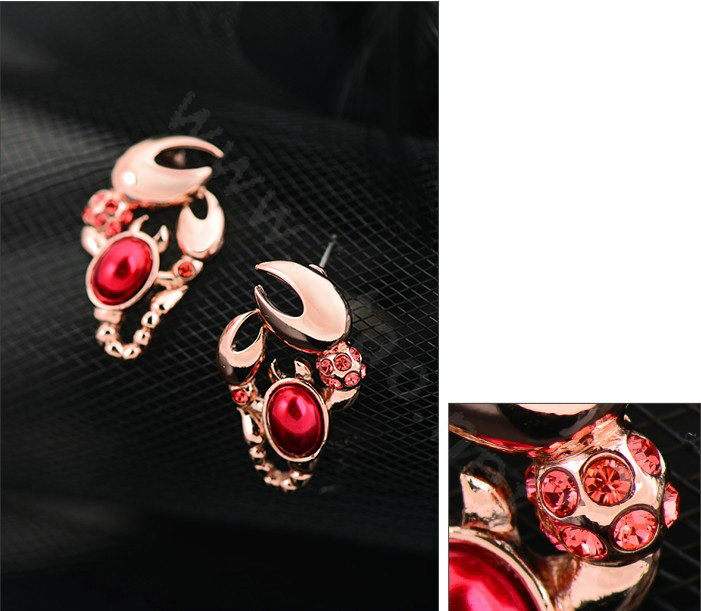 Luxury crystal diamond exaggerating scorpion stud earrings 18k rose plated