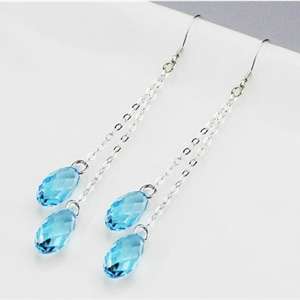 Luxury crystal diamond long raindrop 925 sterling silver dangle earrings - Blue