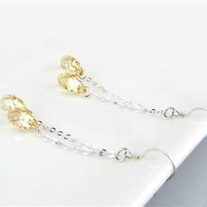 Luxury crystal diamond long raindrop 925 sterling silver dangle earrings - Champagne