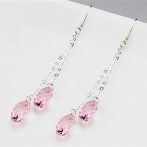 Luxury crystal diamond long raindrop 925 sterling silver dangle earrings - Pink