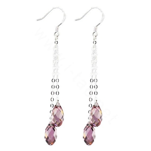 Luxury crystal diamond long raindrop 925 sterling silver dangle earrings - Purple