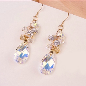 Luxury crystal diamond raindrop 925 sterling silver dangle earrings - White