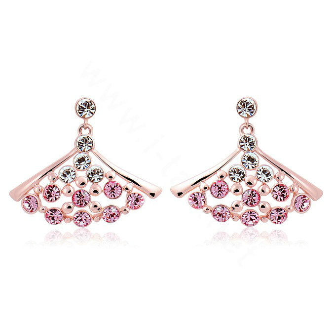 Luxury crystal exaggerating fan dangle stud earrings 18k rose gold plated