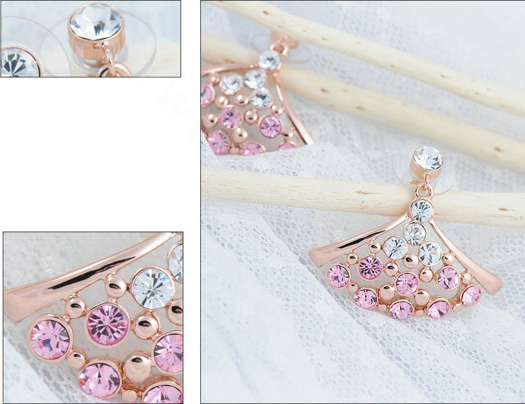 Luxury crystal exaggerating fan dangle stud earrings 18k rose gold plated