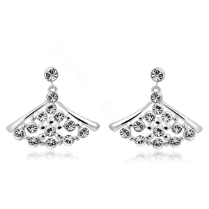 Luxury crystal exaggerating fan dangle stud earrings 18k white gold plated