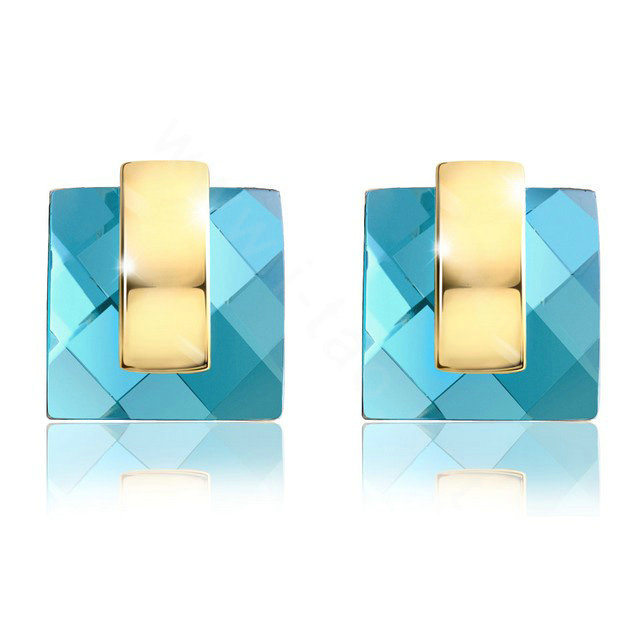 Luxury crystal exaggerating geometry stud earrings 18k gold plated - Blue