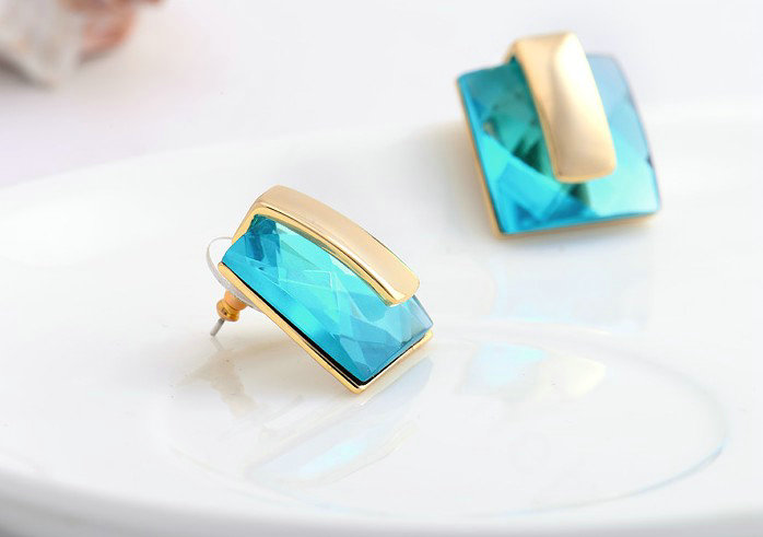 Luxury crystal exaggerating geometry stud earrings 18k gold plated - Blue