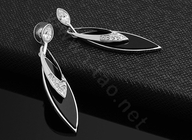Luxury crystal exaggerating raindrop dangle stud earrings 18k white gold plated - Black