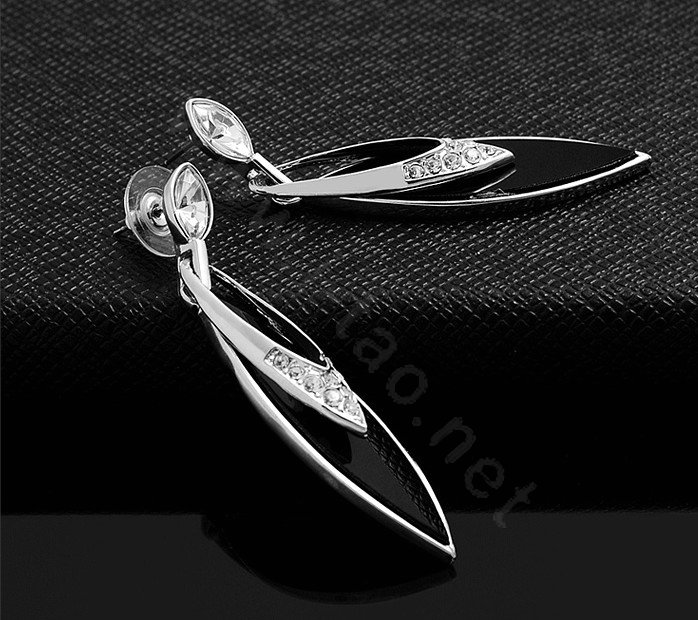 Luxury crystal exaggerating raindrop dangle stud earrings 18k white gold plated - Black