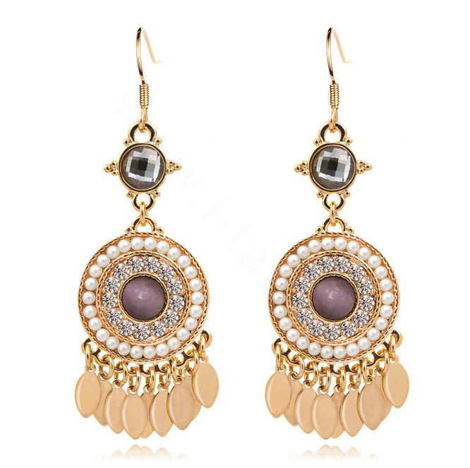Luxury crystal exaggerating retro long tassel pearl dangle earrings 18k gold plated