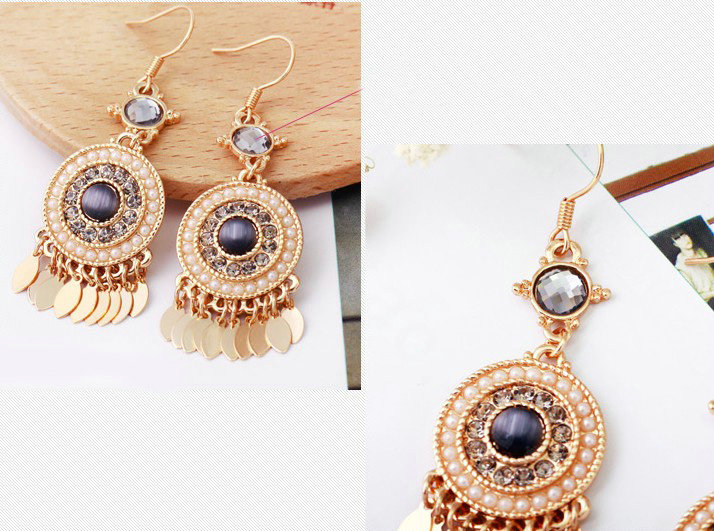 Luxury crystal exaggerating retro long tassel pearl dangle earrings 18k gold plated