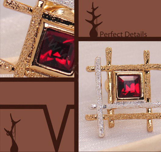 Luxury crystal exaggerating rhombus stud earrings 18k gold plated - Red