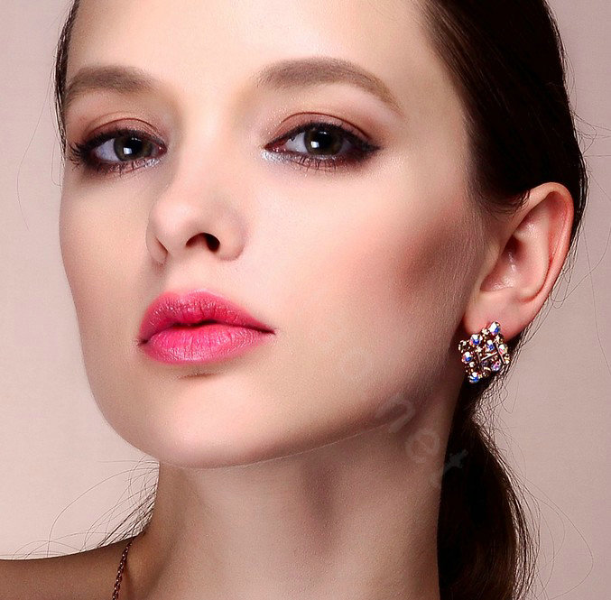Luxury crystal exaggerating rhombus stud earrings 18k rose gold plated - Multicolor