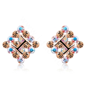 Luxury crystal exaggerating rhombus stud earrings 18k rose gold plated - Multicolor