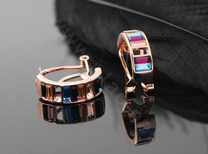Luxury crystal exaggerating stud earrings ear clip 18k rose gold plated