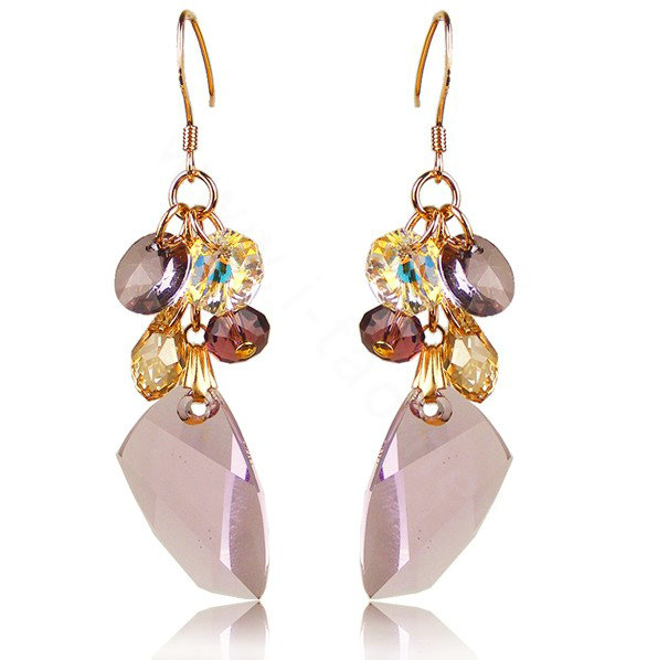 Luxury fashion crystal diamond 925 sterling silver tassel dangle earrings - Purple