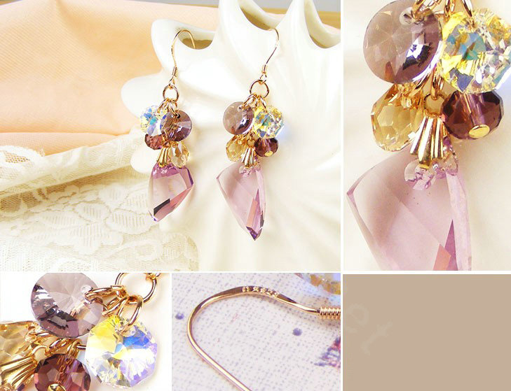 Luxury fashion crystal diamond 925 sterling silver tassel dangle earrings - Purple