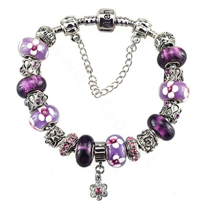 Luxury fashion diamond flower glass beads women bangle bracelet 18K white gold GP - Purple 07