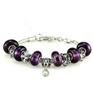 Luxury fashion diamond flower glass beads women bangle bracelet 18K white gold GP - Purple 09
