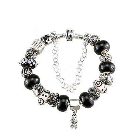 Luxury fashion diamond glass beads women bangle bracelet 18K white gold GP - Black White