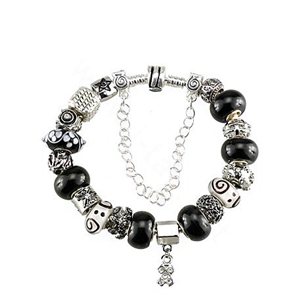 Luxury fashion diamond glass beads women bangle bracelet 18K white gold GP - Black White
