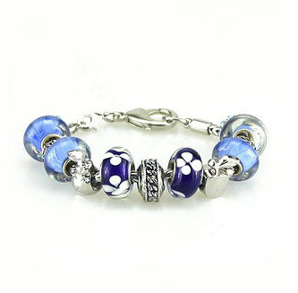 Luxury fashion diamond glass beads women bangle bracelet 18K white gold GP - Blue 11