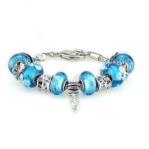 Luxury fashion diamond glass beads women bangle bracelet 18K white gold GP - Blue 19
