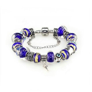 Luxury fashion diamond glass beads women bangle bracelet 18K white gold GP - Blue 24
