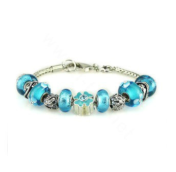 Luxury fashion diamond glass beads women bangle bracelet 18K white gold GP - Blue 25