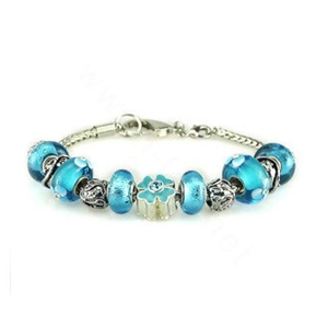 Luxury fashion diamond glass beads women bangle bracelet 18K white gold GP - Blue 25