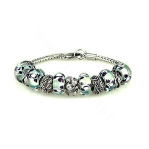Luxury fashion diamond glass beads women bangle bracelet 18K white gold GP - Blue 44