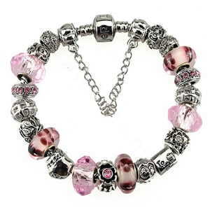 Luxury fashion diamond glass beads women bangle bracelet 18K white gold plated - Pink