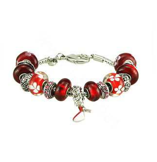 Luxury fashion diamond glass beads women bangle bracelet 18K white gold plated - Red 07