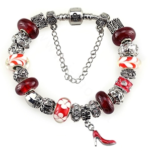 Luxury fashion diamond glass beads women bangle bracelet 18K white gold plated - Red 08