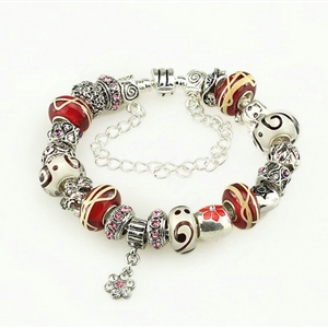 Luxury fashion diamond glass beads women bangle bracelet 18K white gold plated - Red 10