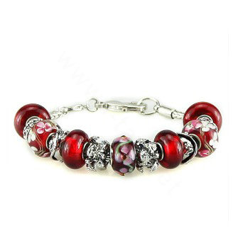 Luxury fashion diamond glass beads women bangle bracelet 18K white gold plated - Red 13