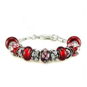 Luxury fashion diamond glass beads women bangle bracelet 18K white gold plated - Red 13