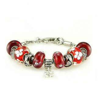 Luxury fashion diamond glass beads women bangle bracelet 18K white gold plated - Red 23