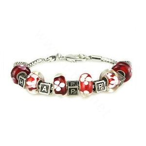 Luxury fashion diamond glass beads women bangle bracelet 18K white gold plated - Red 32