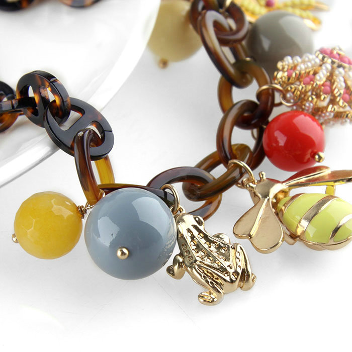 Luxury fashion small bee flowers multi-pendant women gems bangle bracelet - Yellow