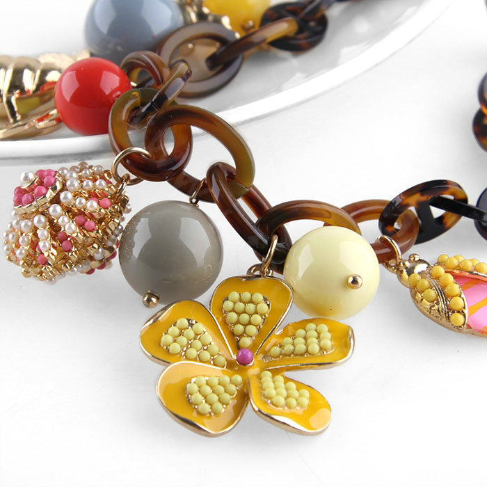 Luxury fashion small bee flowers multi-pendant women gems bangle bracelet - Yellow