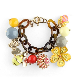Luxury fashion small bee flowers multi-pendant women gems bangle bracelet - Yellow