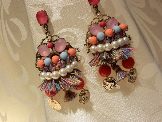Luxury fashion woman hand-woven gem pearl stud earrings 18k gold plated