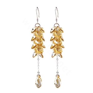 Luxury round crystal diamond 925 sterling silver long tassel dangle earrings - Champagne
